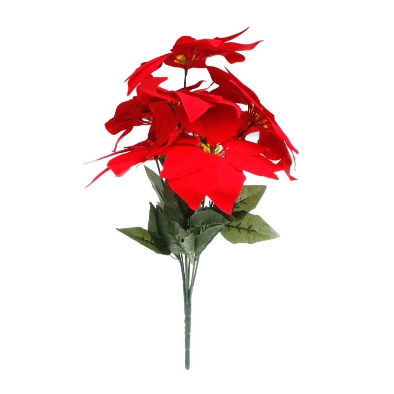 ประดิษฐ์ผ้าไหม Poinsettias ดอกไม้กลางช่อดอกไม้ตกแต่งบ้านคริสต์มาส DropShipping