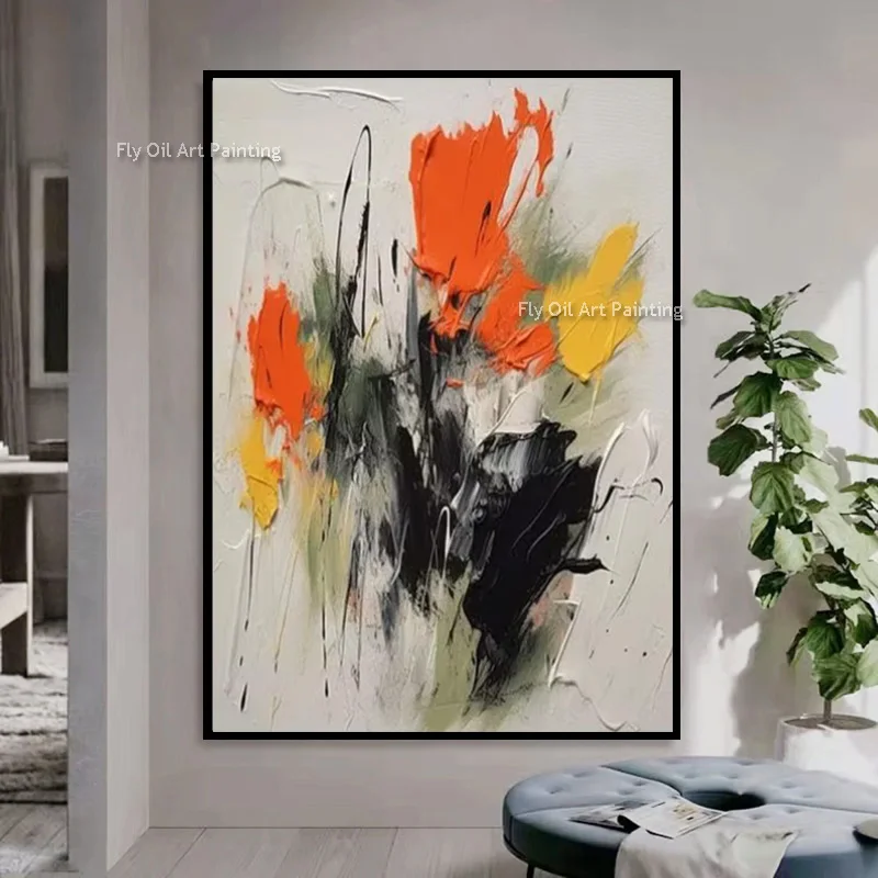 Black Yellow And Red Handpainted Abstract Simple Deisgn Wall Art On Canvas New Design Artwork Blue Brown Oil Painting For Decor