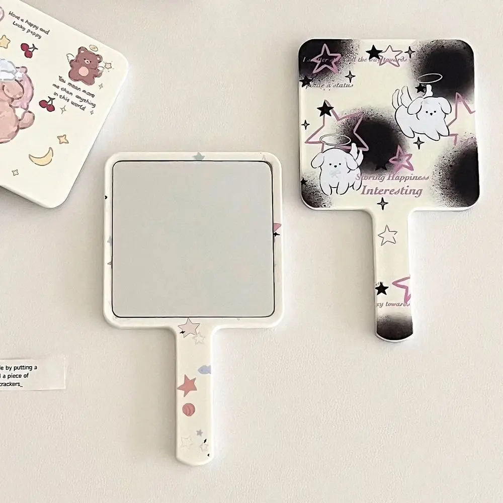 Cute Handheld Vanity Mirror Ins Style Cartoon Pattern Printing Square Handheld Mirror High Definition High Appearance Level