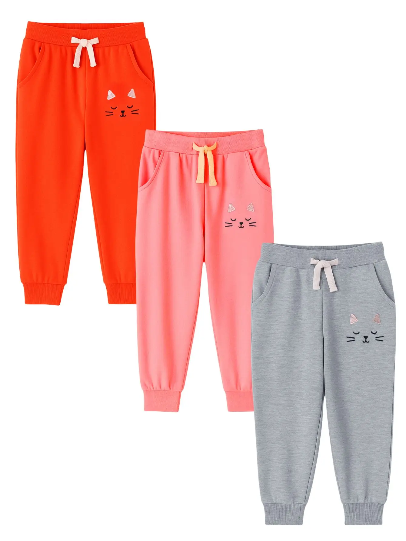 

3-Piece Set: Girls' 100% Cotton Pants with Drawstring & Pockets, Mommy-Style Random Prints - Spring & Autumn Outdoor Casual