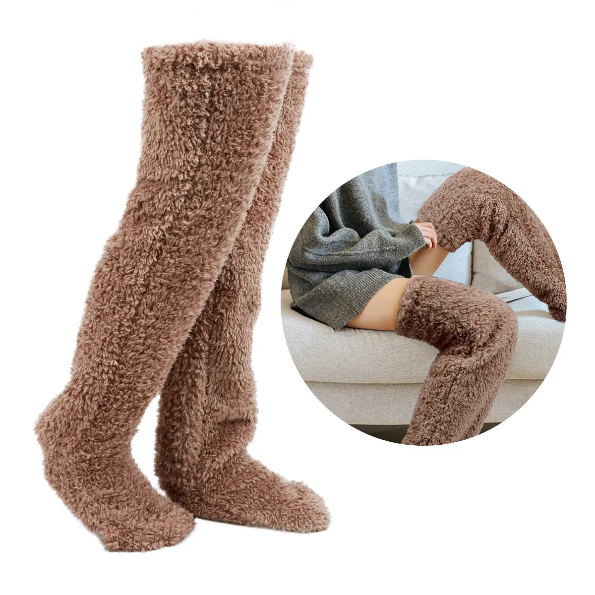 1Pair Warm Leg Sleeves Soft Warmer Socks Knee High Boot Cuffs Cover for Winter Fall Women Girls Boot Cuffs Cover view 2
