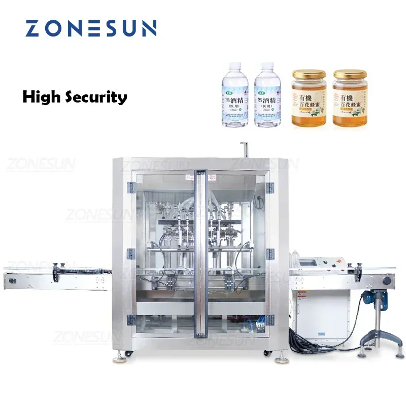 ZONESUN ZS-VTFM1 Máquina de llenado servo de 6 cabezales a prueba de explosiones para línea de embalaje de botellas de alcohol, desinfectante y cosméticos