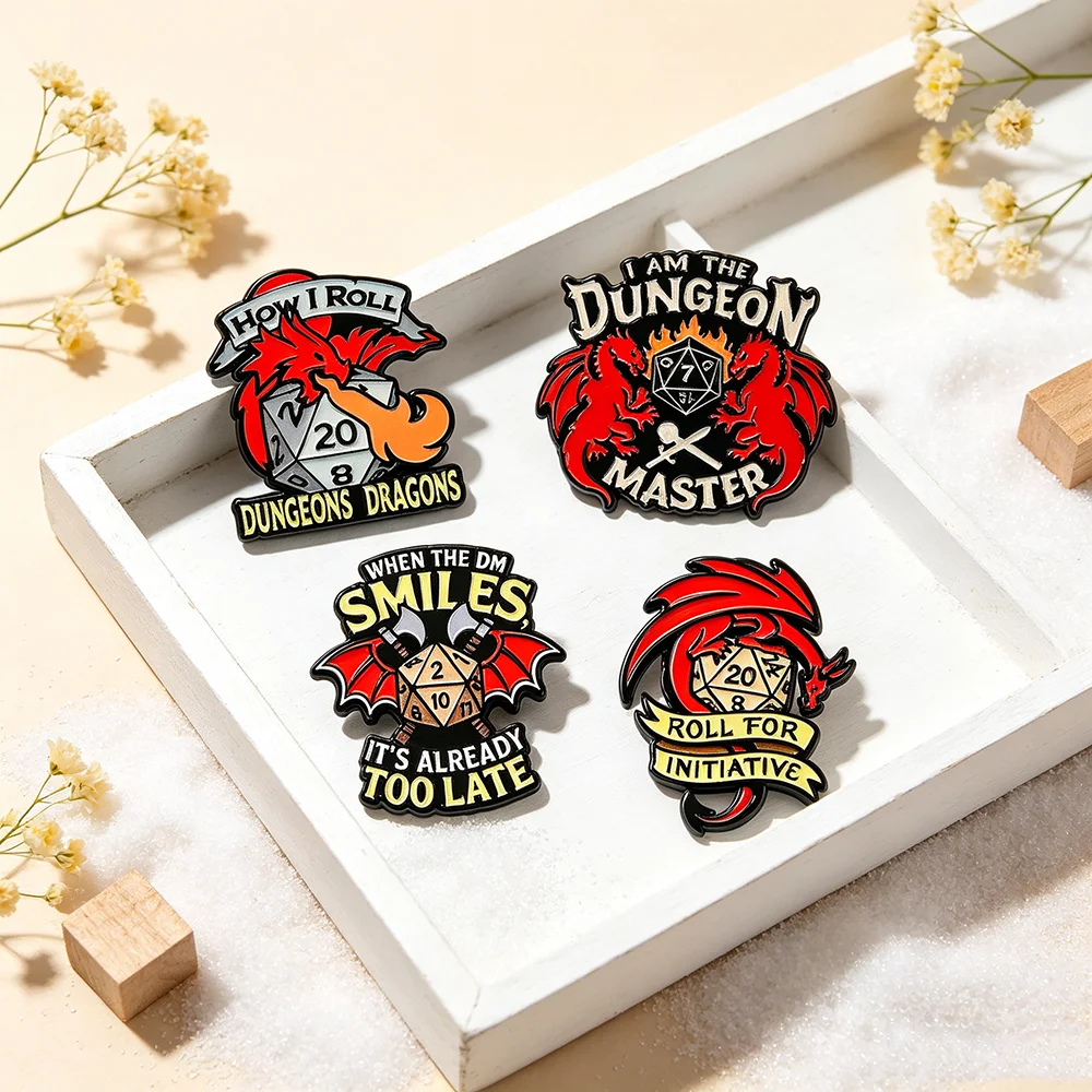 D20 Dragon Dice Enamel Pins - Cartoon Brooch for Backpack Fashion Jewelry Accessory Lapel Badge Ideal Gift for DnD Game Lovers