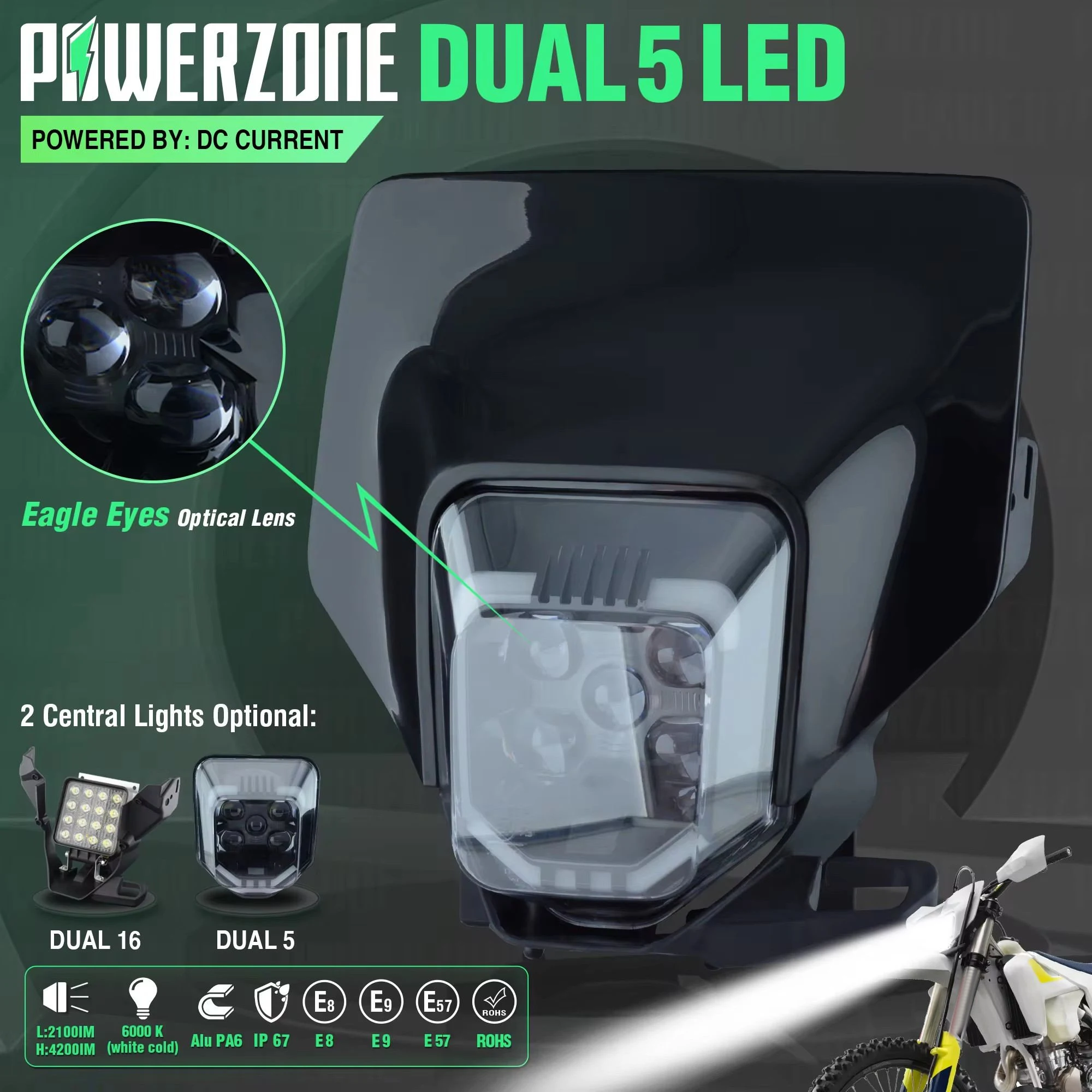 

POWERZONE Motorcycle New 2021 Headlight Headlamp Head Lamp Light For Husqvarna FE250 FE350 FE450 2020 2021 2022 Headlight