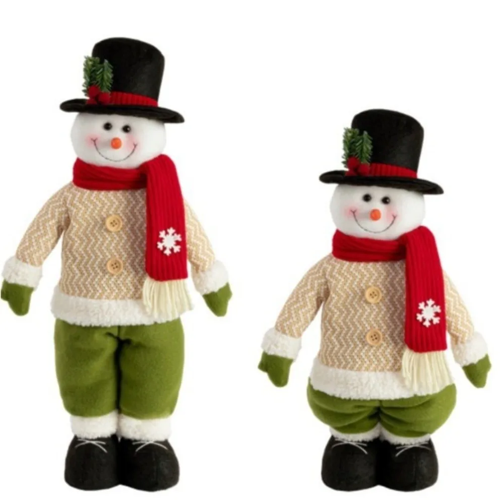 Soft Christmas Snowman Ornament Extendable Legs Cute Retractable Standing Doll Space-Saving Xmas Plush Snowman Doll Home Decor