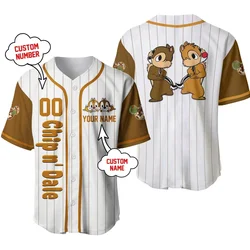 Disney Chip And Dale Striped Brown Baseball Jersey Custom Name Disney Baseball Jersey Men Women Short Sleeve Top Fashion Shirts