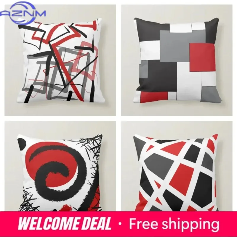 Red and Black Geometric Lines Color Matching Retro Pillow Cover 60*60 Sofa Decoration Cushion Cover 45*45 Home Decoration