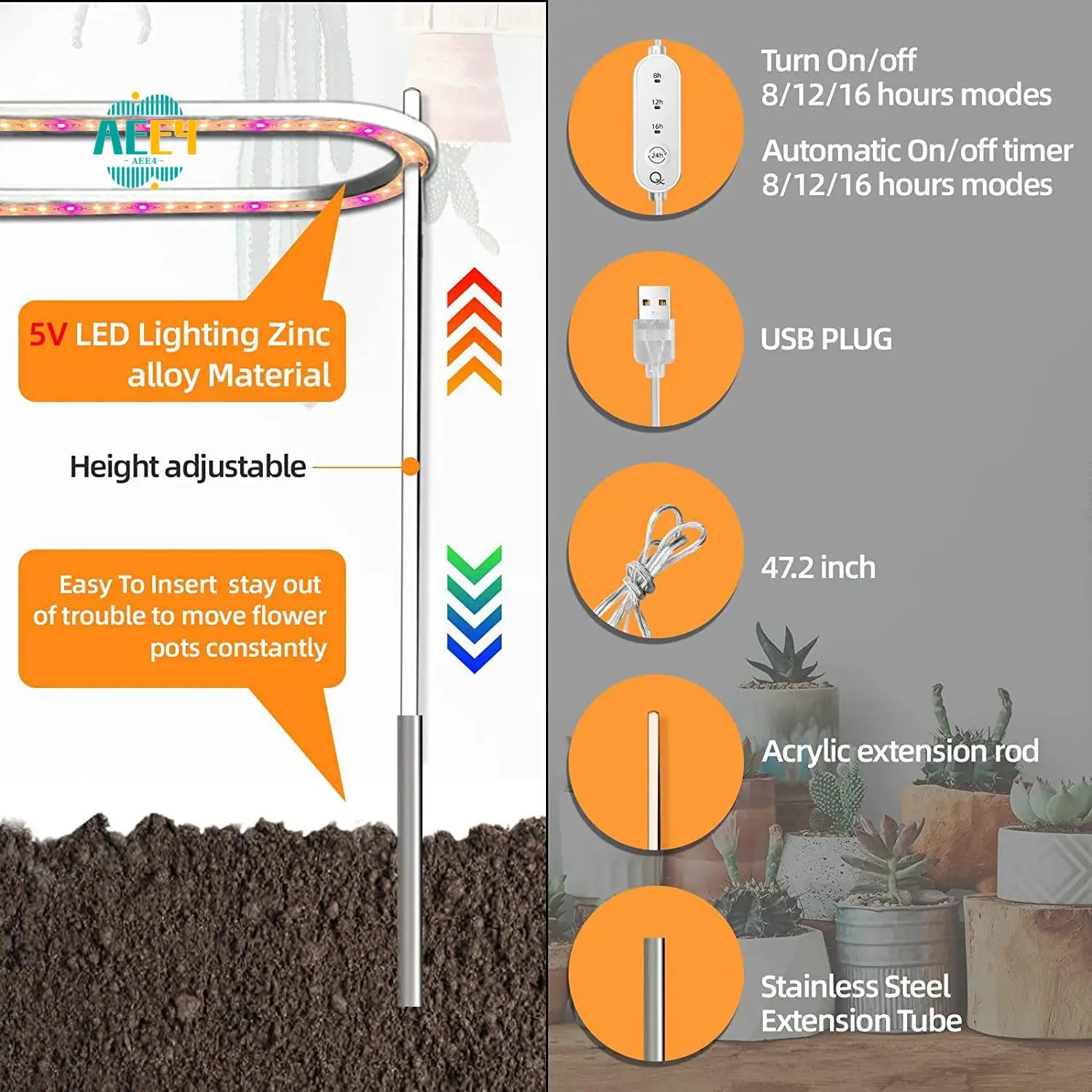 

AEE4-1 Piece Grow Lights For Indoor Plants Full Spectrum LED 50 Grow Lamps With Yellow Lights