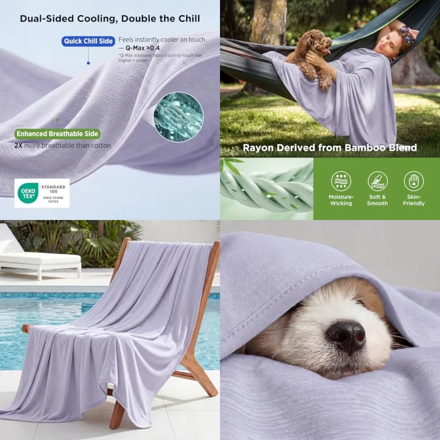 

Lavender Cooling Blanket for Hot Sleepers - Summer Cold Blanket with Rayon Derived from Bamboo for Size Bed, Ice Cool Cold Ligh