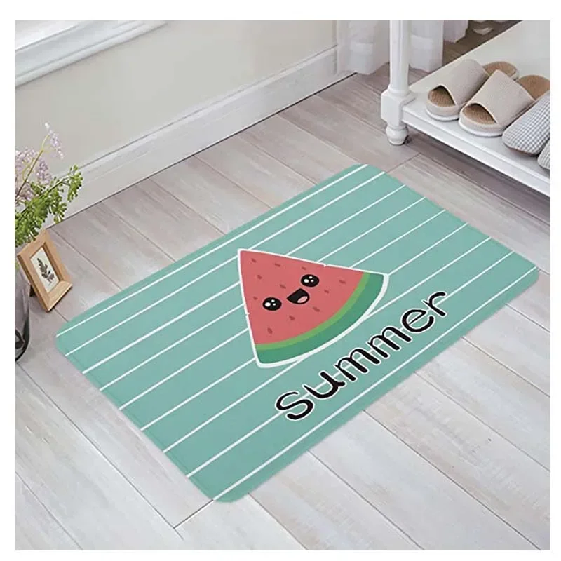 Indoor Doormat Low Pile Welcome Mat -  Summer Cute Watermelon Baby - Sponge Rounded Corners Shoes Scraper Rugs for Entrance Bat