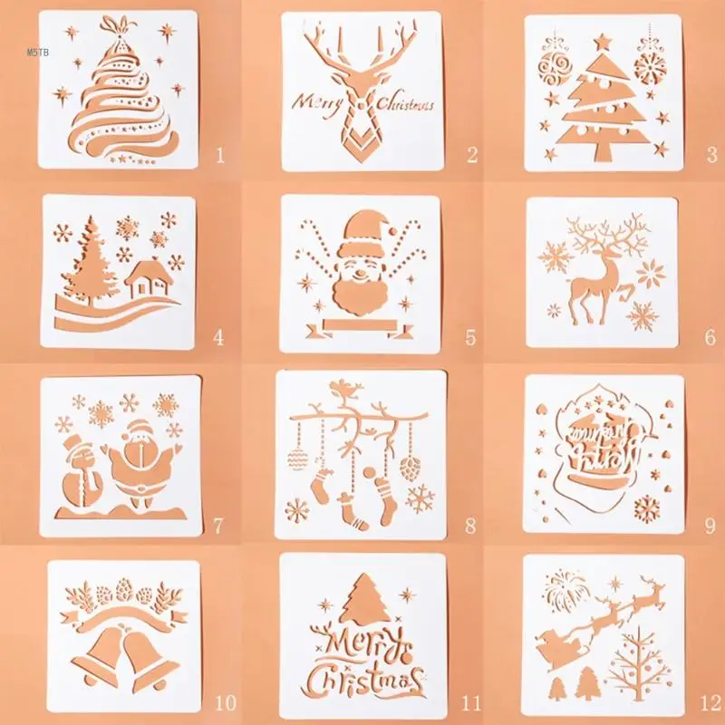 12Pieces Christmas Painting Templates Drawing Stencil for Classroom DIY Decors Dropship