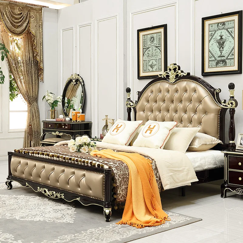 Ebony furniture European double bed birch 1.8m wedding bed 2