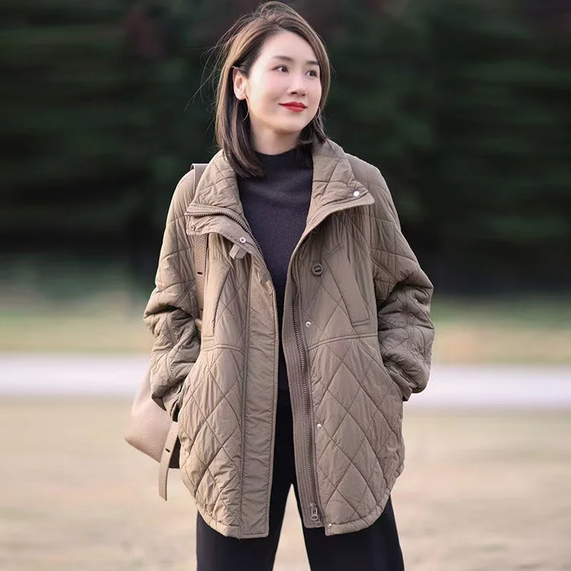 Down Cotton Jacket Women's 2025 Autumn Winter New High-End Large Size Casual Warm Cotton Padded Coat Loose Ladies Outwear Tops