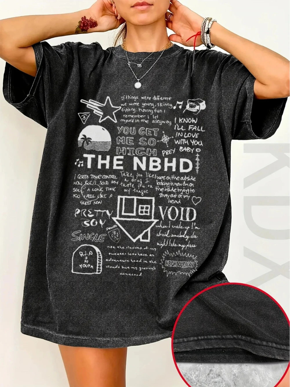 Camiseta con Logo de la banda NBHD del vecindario para hombre y mujer, ropa de calle Retro de gran tamaño 100% con canción, pantalón corto informal Unisex de manga
