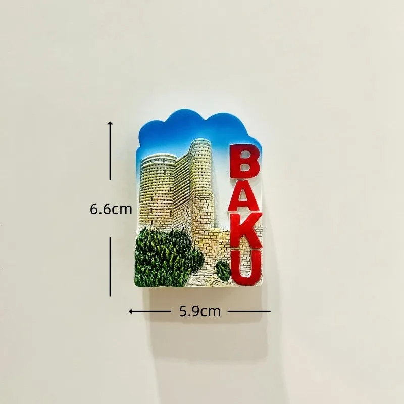 أذربيجان ثلاثية الأبعاد مغناطيس الثلاجة زخرفة تذكارية الراتنج مغناطيس الثلاجة ملصق جمع الحرف اليدوية هدية الديكور #4