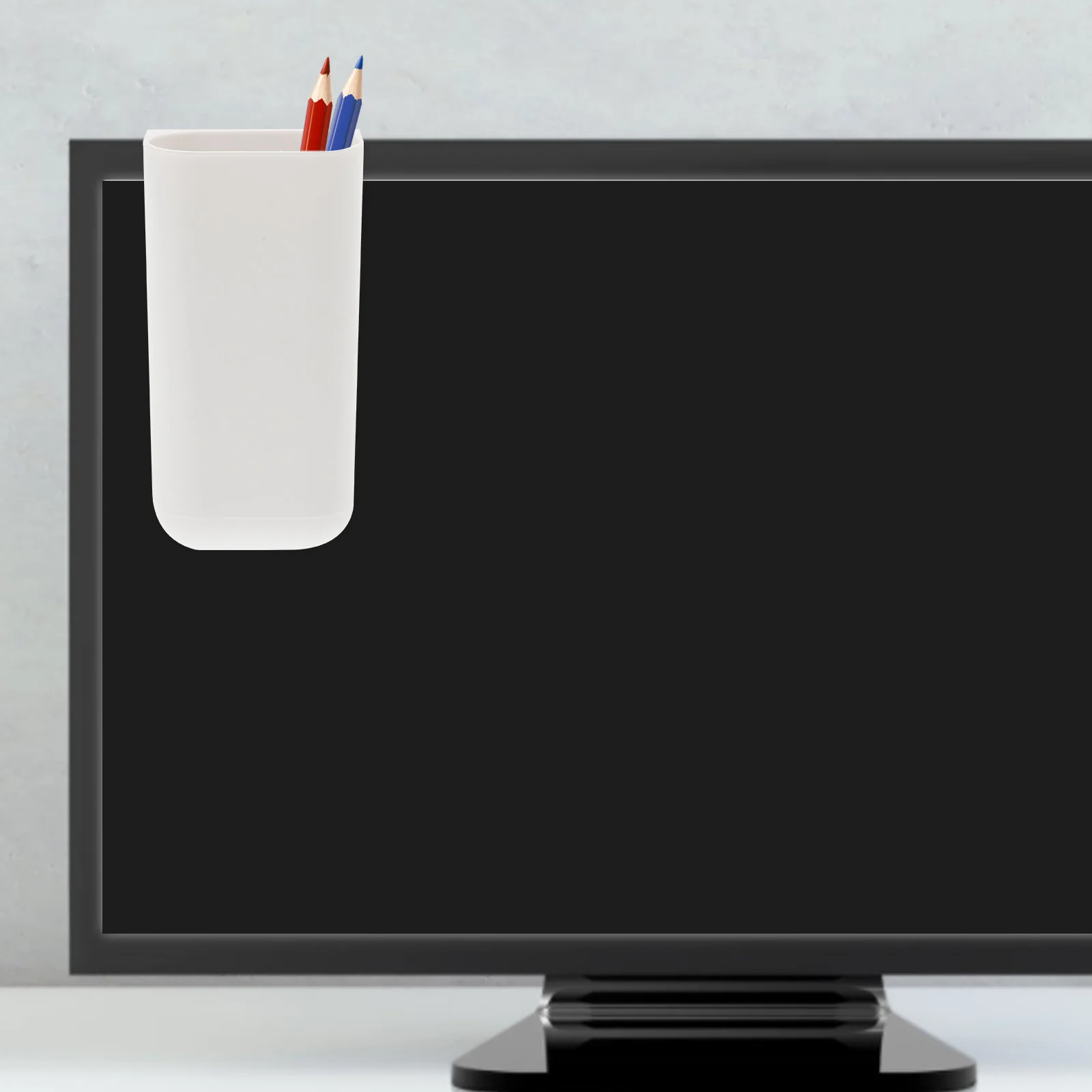 

Pp Pen Holder Desktop Organizer With Strong Adhesive For Screen Desk Mounting Space-Saving Storage For Office Supplies Grey