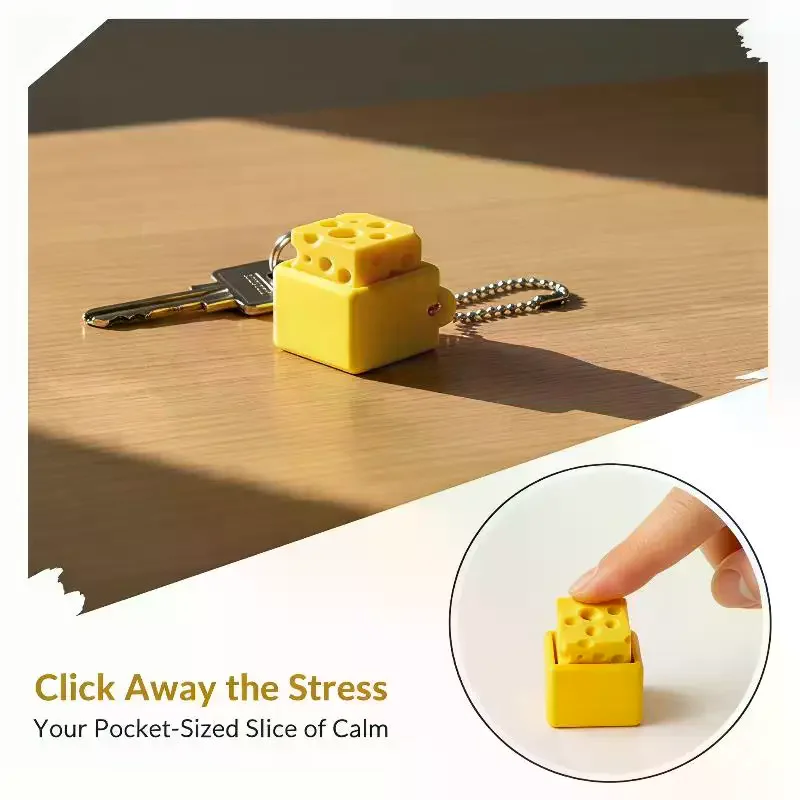 Cheese Stress Relief Fidget Keychain Cute Soft Squeeze Toy Portable Key Ring Pendant Daily Carry Birthday Gift for Kids