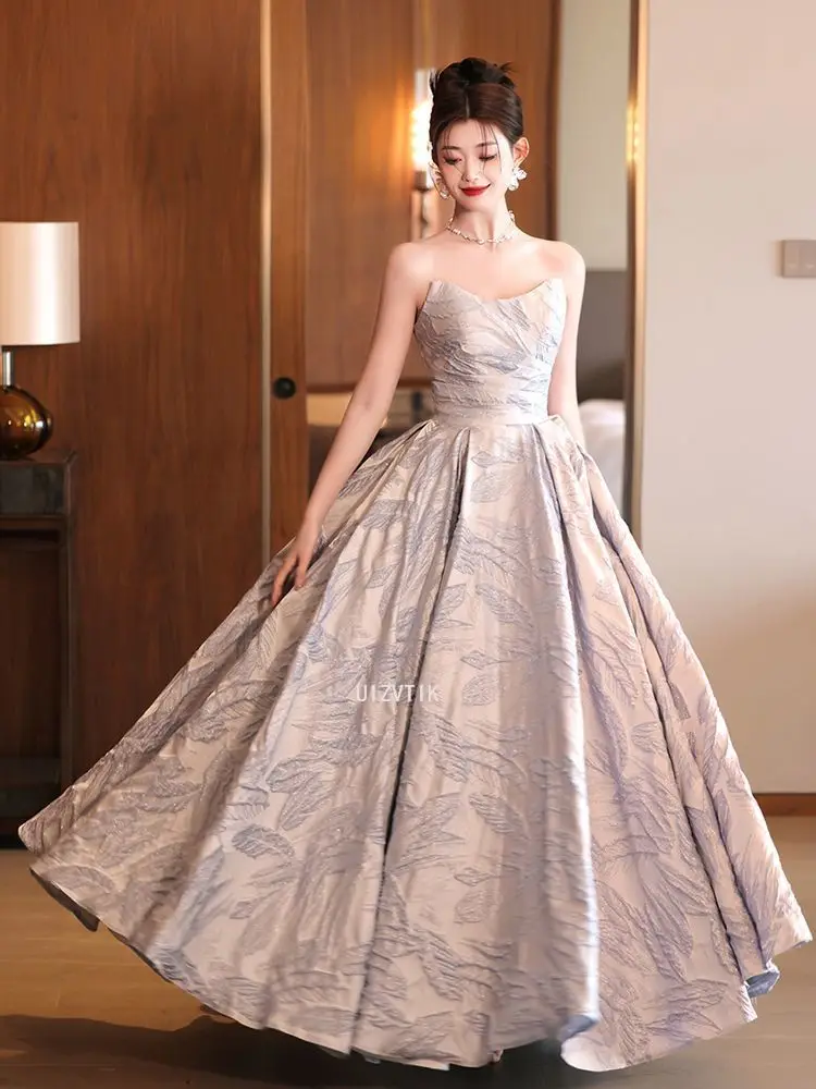 

Strapless A-line Evening Dresses Women Off-Shoulder Printed Fabric Ball Gown Birthday Party Gowns Elegant Formal Occasion Dress