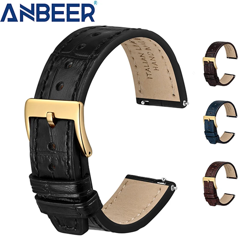 

Итальянский кожаный ремешок для часов ANBEER, сменный ремешок для часов 18 мм 20 мм 22 мм, застежка из нержавеющей стали, унисекс, удобный и мягкий