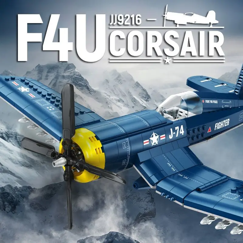 JJ9216 القراصنة المقاتلة F4U طائرة سلسلة الطوب الإبداعي سطح المكتب الديكور لعب للأطفال الكبار الهدايا تجميع نموذج ﻿   الصبي