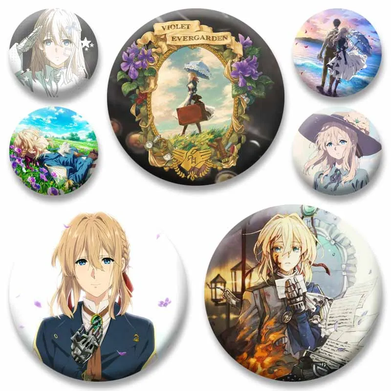 Violet E-Evergarden Anime Peripheral Enamel Pins Animation Round Brooches Cartoon Role Playing Badge Bag Hat Jewelry Ornaments