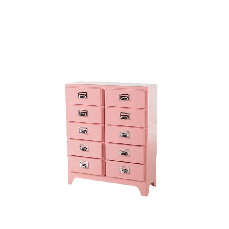 

Japanese retro style plastic bedroom bedside table, sofa side cabinet ins drawer storage cabinet 10 buckets locker