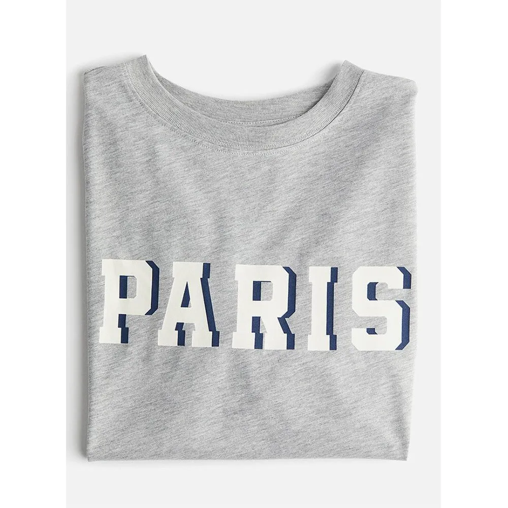 French Vintage Style Paris Letters Printing T Shirts Female Summer Short Sleeve Loose Cotton Tops Gray Crewneck Casual Tees