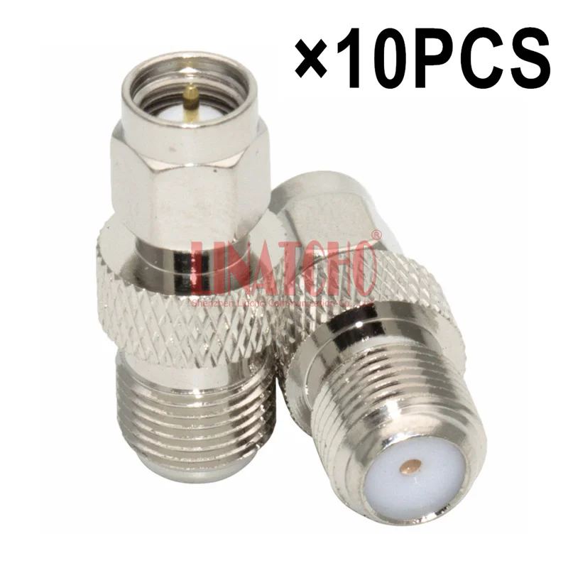 10PCS Copper Nickel Plated 50ohm Straight F Female to SMA Male Antenna Adaptor Connector