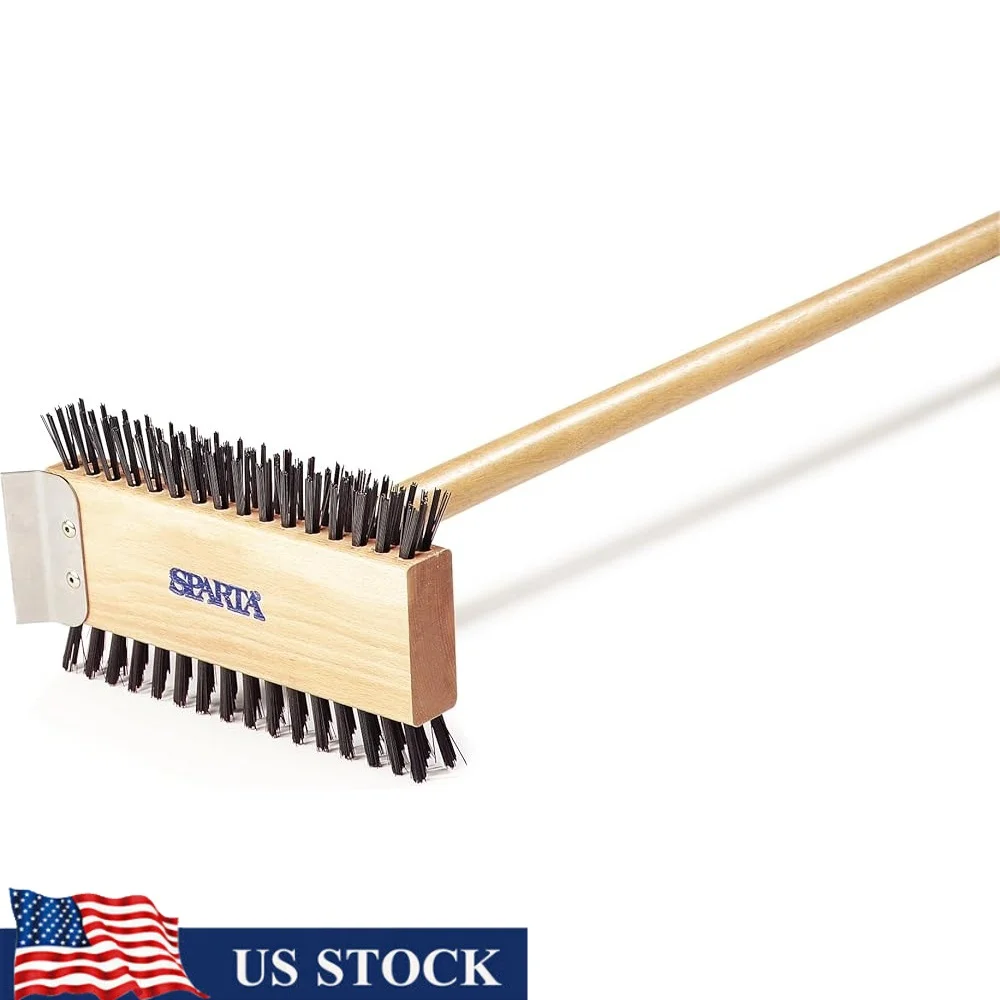 

Stainless Steel Grill Brush Long Handle 30.5 Inch Commercial Kitchen Cleaning Tool Metal Bristles Scraper Durable Wooden Grip