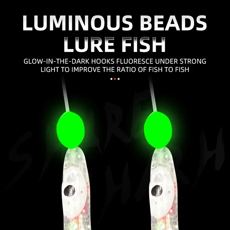 5 Hoods Luminous Octopus Mackerel Feathers Sabiki Bait Rigs with String Lures Fishing Squid Marathon RigsTackle Fishing Lure Set