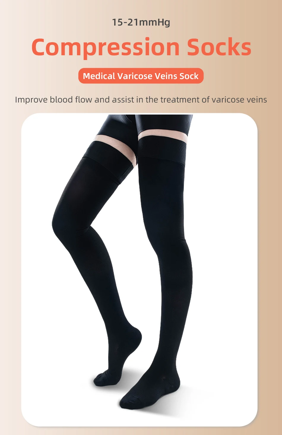 Legbeauty 15–20 mmHg über dem Knie, geschlossener Zehenbereich, Krampfadern-Socke, für Herren und Damen, medizinischer, oberschenkelhoher Kompressionsstrumpf, Druckklasse 1 – Detail 1
