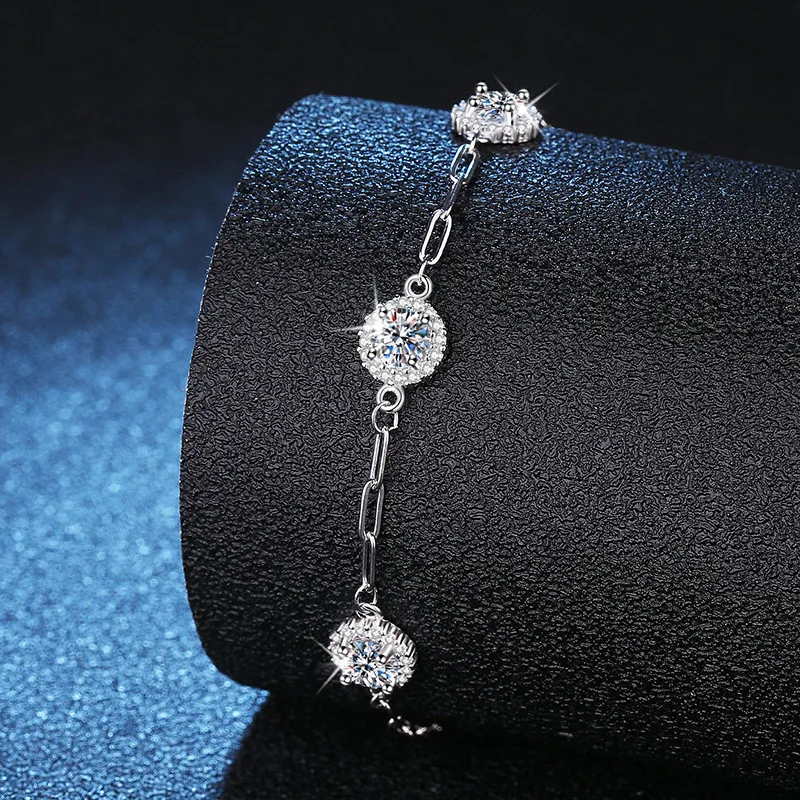 1.5ct Moissanite Bracelet 925 Silver with Certificate Classic Luxury Round Sparkling Diamond Chain Bracelets for Women Jewelry