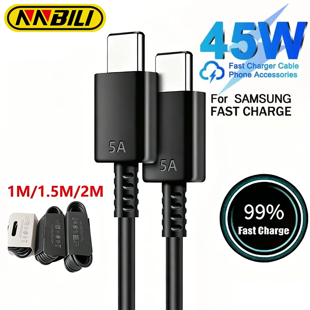 NNBIILI 5A USB Type C to USB C 45W Super Fast Charging TypeC Cable for Samsung S21 FE S22 Plus S24 S25 S26 Ultra Note 20 A54 A55