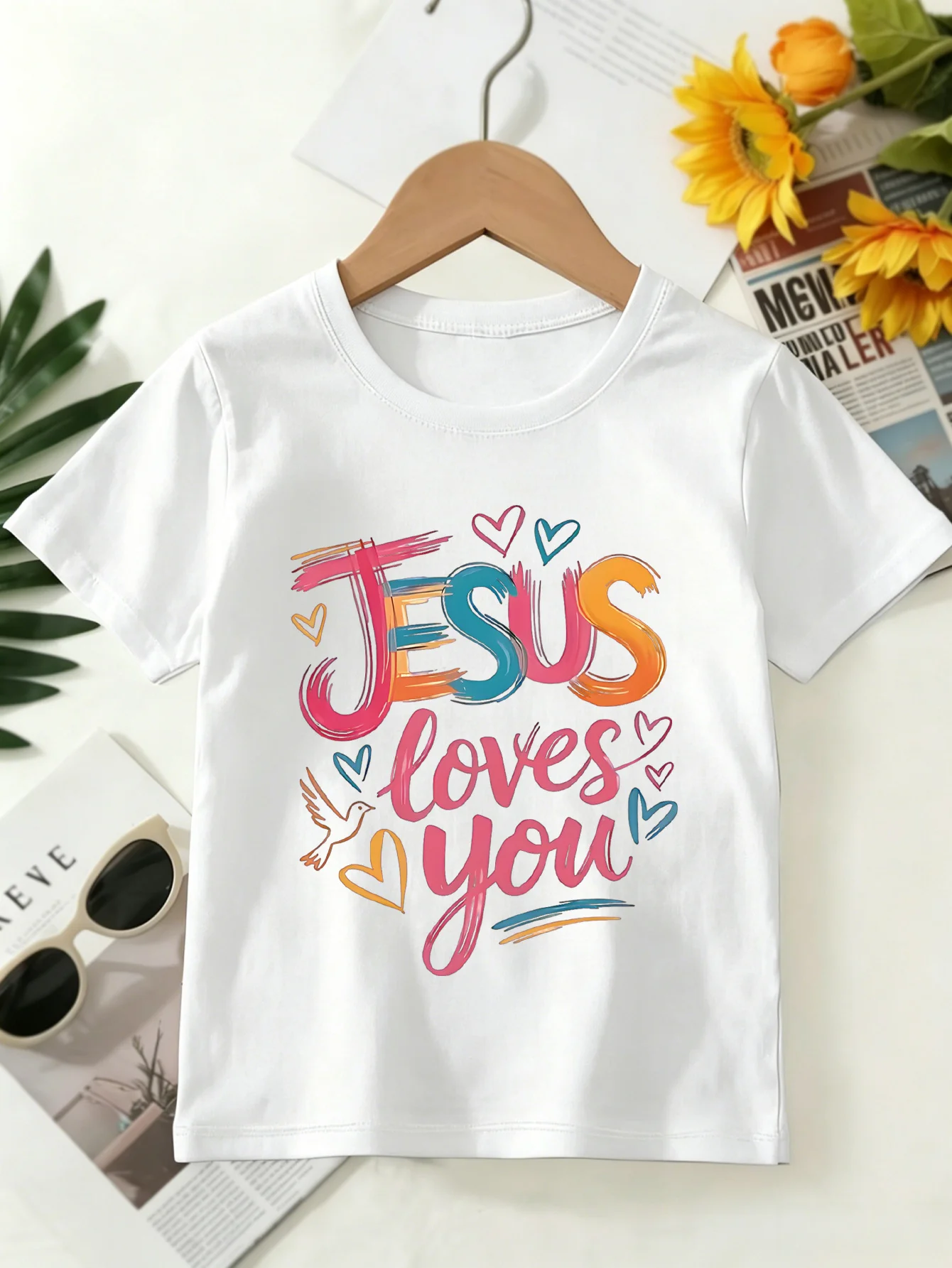 Jesus Loves You Kids Tee Faith Heart Dove Print Boys Girls Family Matching Cotton Summer Short Sleeve Basic Children Tshirt