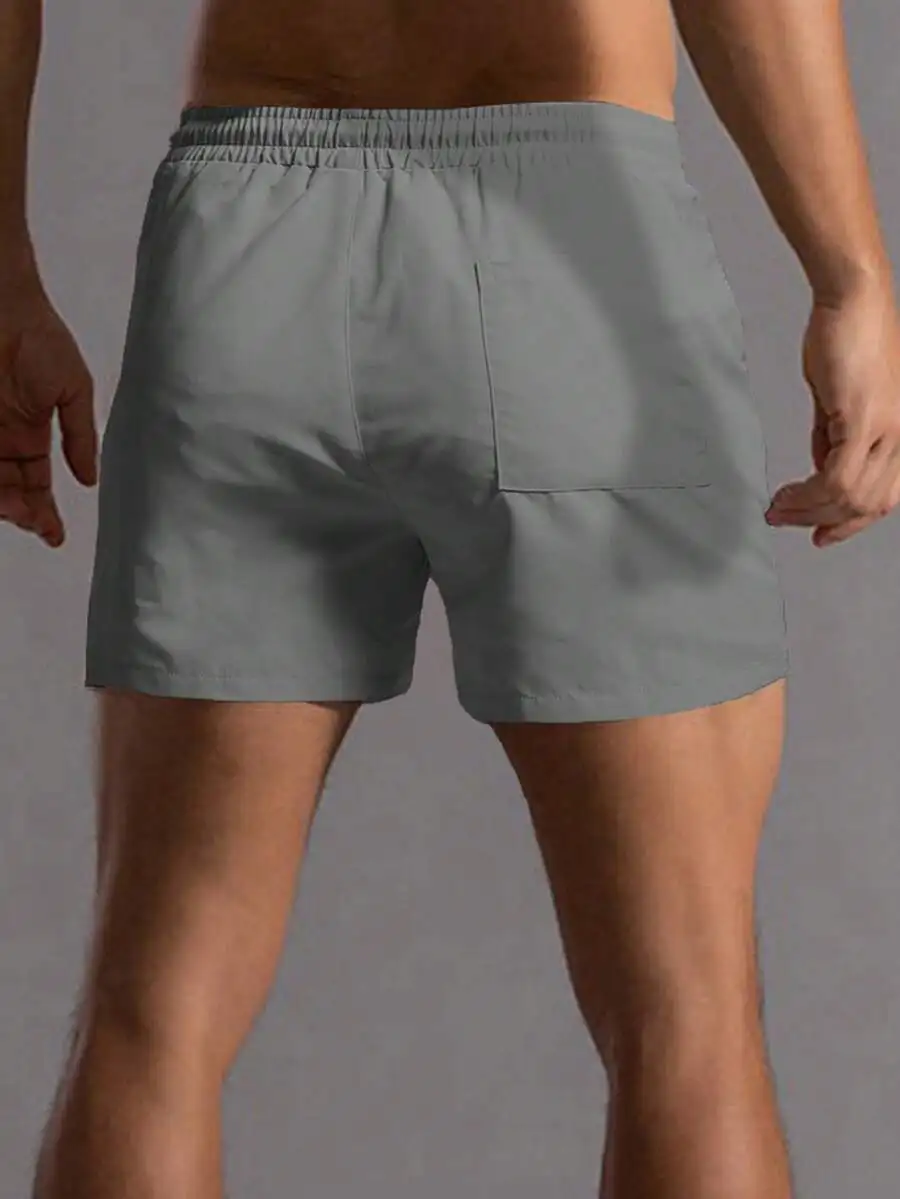 

Grey Men’s Elastic Drawstring Waist Shorts With Rear Pocket, Suitable For Gym, Workout, Casual And Beach Activities