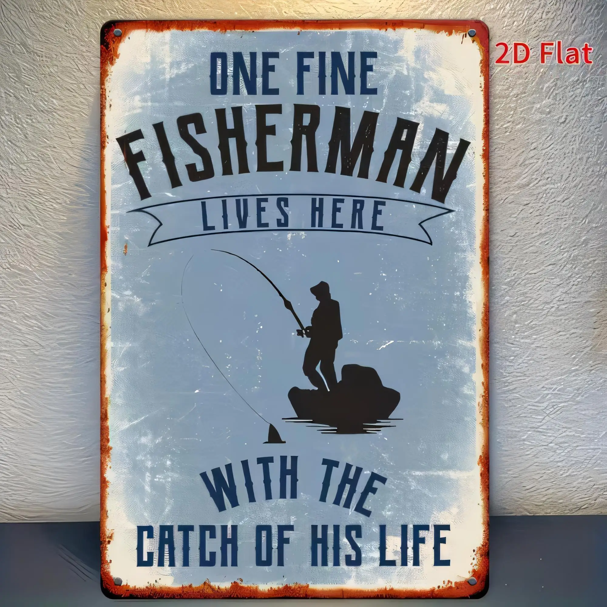 Placa de Metal Retrô de Pesca: Um Pescador Excelente Vive Aqui com a Captura da Sua Vida - Arte de Parede para Caverna Masculina