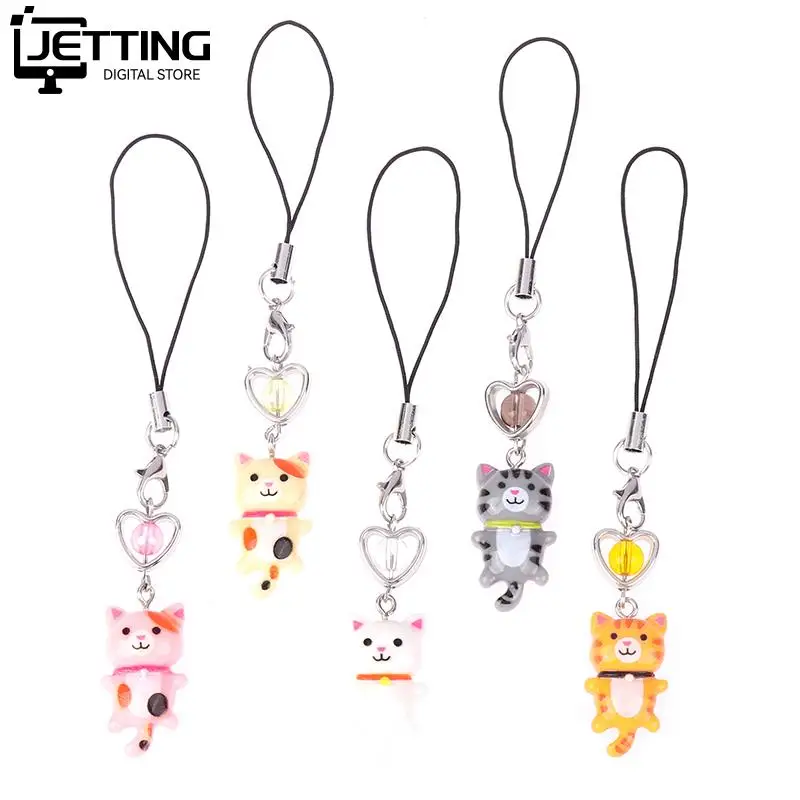 Kawaii Cat Heart Phone Charm Handmade Y2k Keychain Phone Strap Lanyard Women Girls Bag Backpack Ornament Car Keys Holder Jewelry