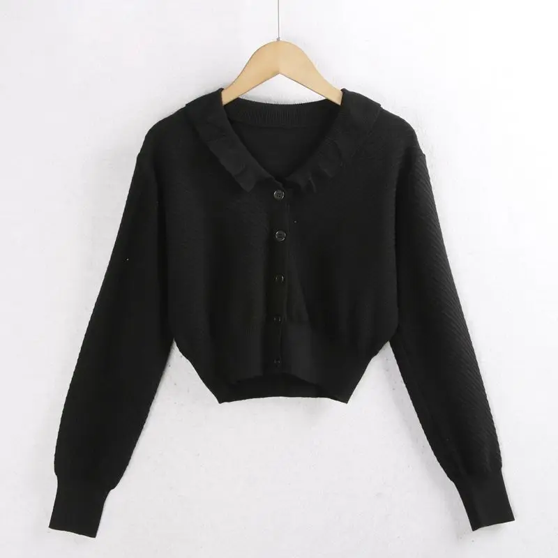 

Женский вязаный свитер 36 Deees из смеси хлопка с плиссированным подолом, осенняя верхняя одежда на пуговицах, чистый цвет для похудения