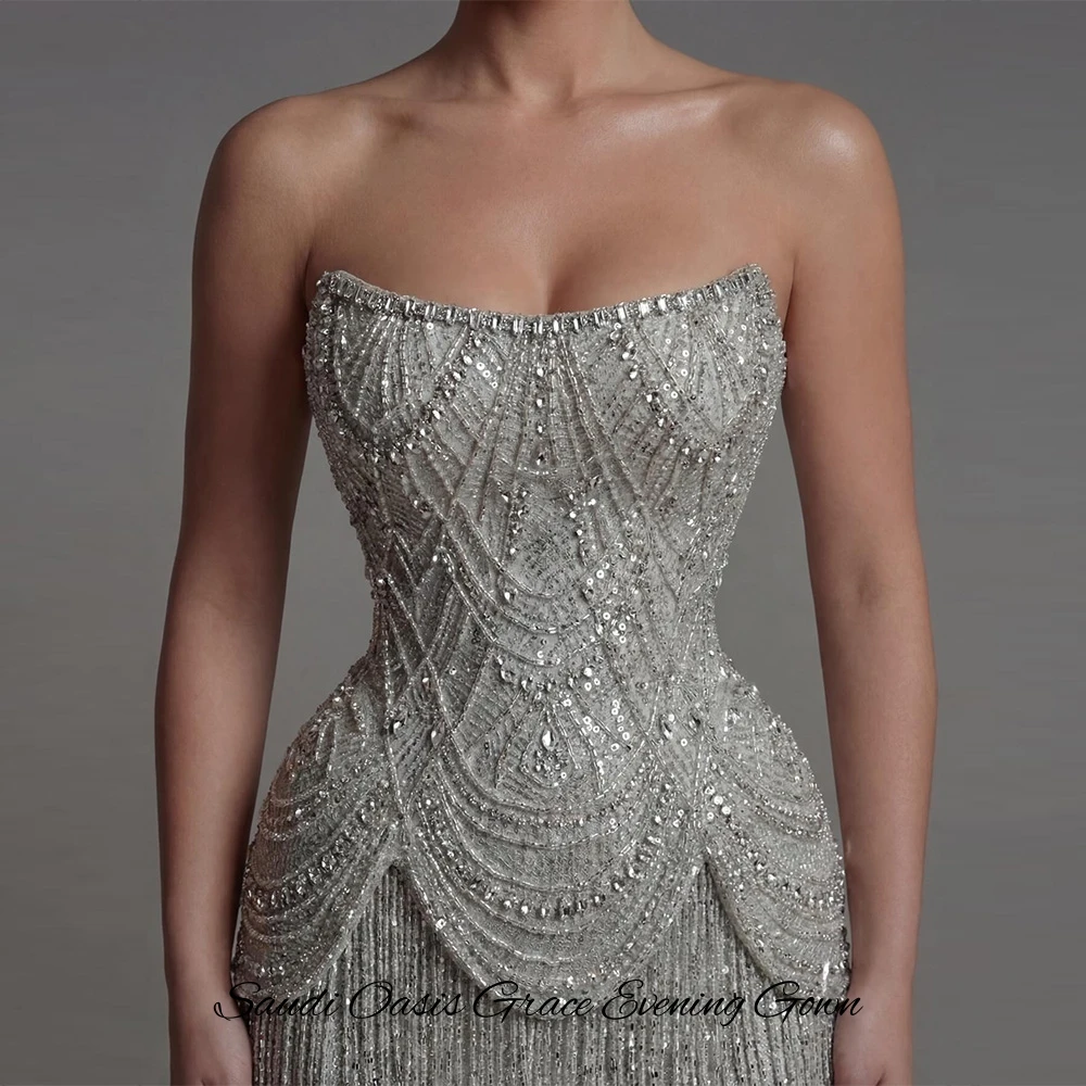 Customized Mermaid Strapless Homecoming Gowns Luxury Tassel and Beading Evening Dress Fashion Zipper Back Sleeveless Prom Dress
