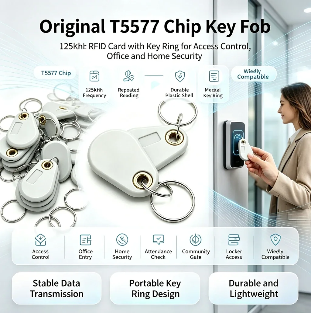 DIXSG 125KHz EM4305 T5577 RFID Key Tags Ring Blank Chip Copy Writable Grey Keyfobs Rewritable Keychain Access Card