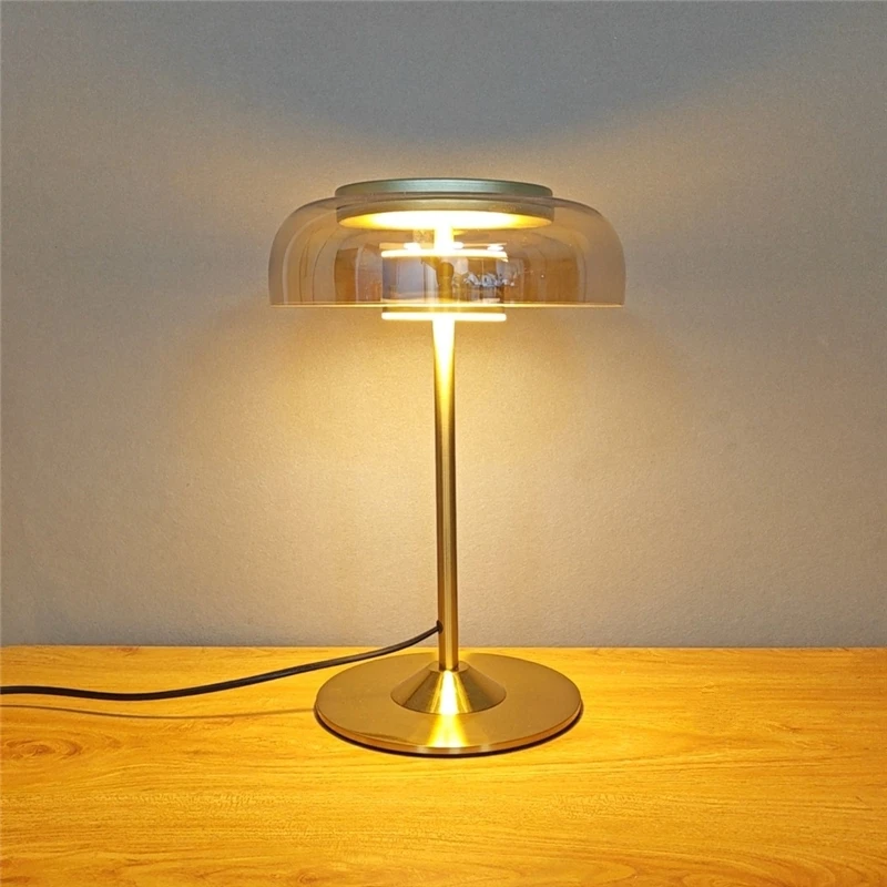 Modern Golden Floor Lamps Mushroom Shaped Glass Bowl Table Lights Nordic Living Bedroom Bedside Indoor Decoration Light Fixtures