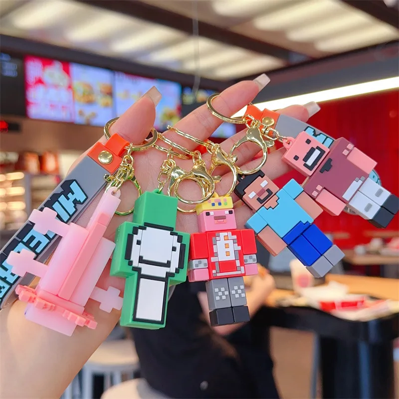 1/5pcs Minecraft Keychain Sandbox Game Building Blocks Keychain Bag Pendant Car Ornament Pendant Kawaii Couple Pendant Gift