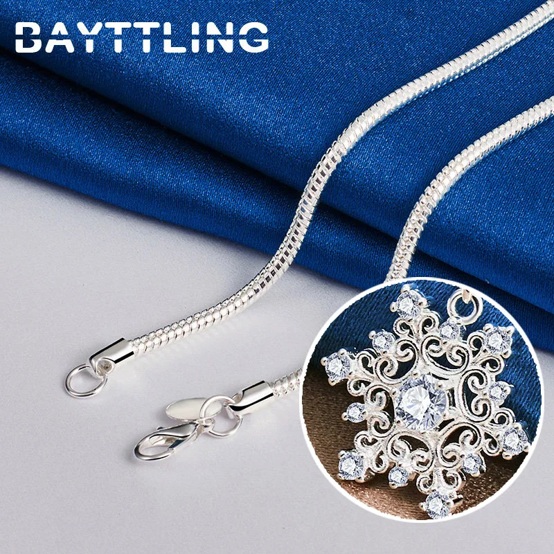 Original 925 Sterling Silver 16-30 Inches Exquisite Snowflake Zircon Necklace For Women Fashion Wedding Gift Jewelry