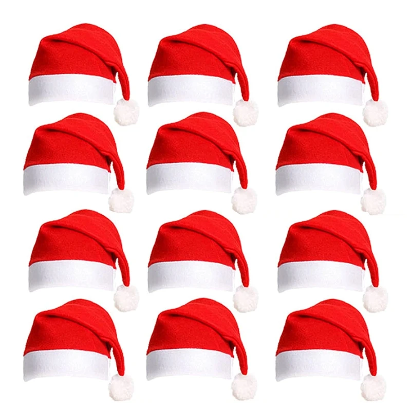 Christmas Hat 12 Pack Plush Santa Hats for Christmas Costume Xmas Party Supplies Holiday Party Adult Cosplay