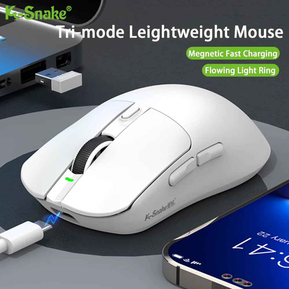 K-Snake Bluetooth Wired Gaming Mouse 12000DPI Tri-Mode Connection 2.4G/BT/Wired Lightweight Magnetic Charging E-sports Mouse