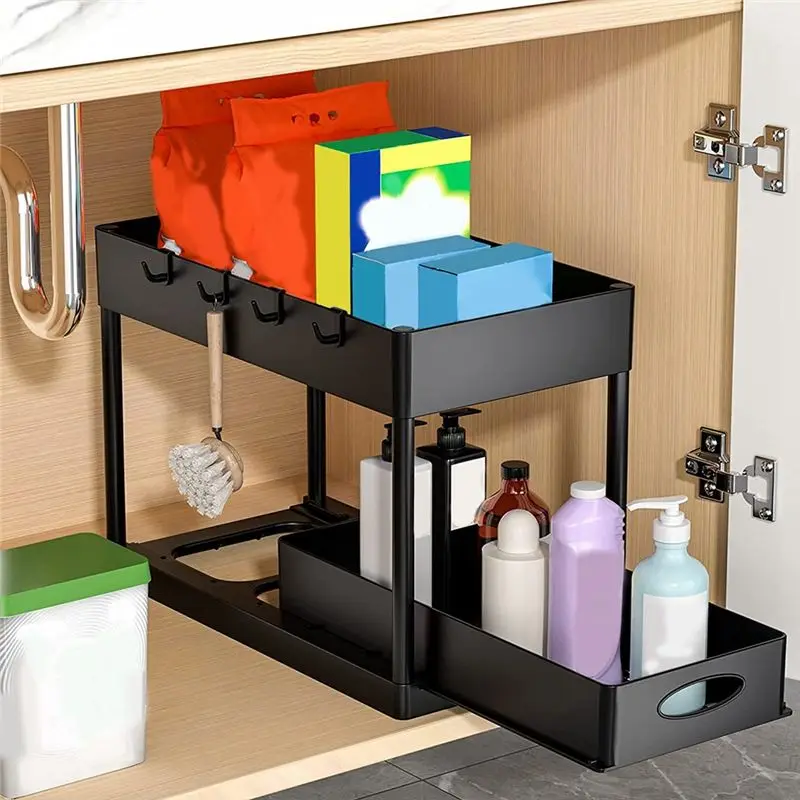 2026 + منظم سلة الخزانة المنزلقة السفلية، صندوق تخزين حوض الحمام السفلي لخزانة الأرضية الثانية