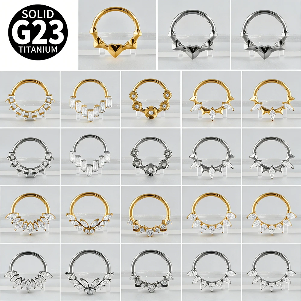 1 unidad Piercing Clicker Articulado de Titanio G23 con Zirconia Marquise, Diseño Mariposa/Corazón, para Septum, Nariz, Oreja, Cartílago, Daith, Hélix, Joyería 16G