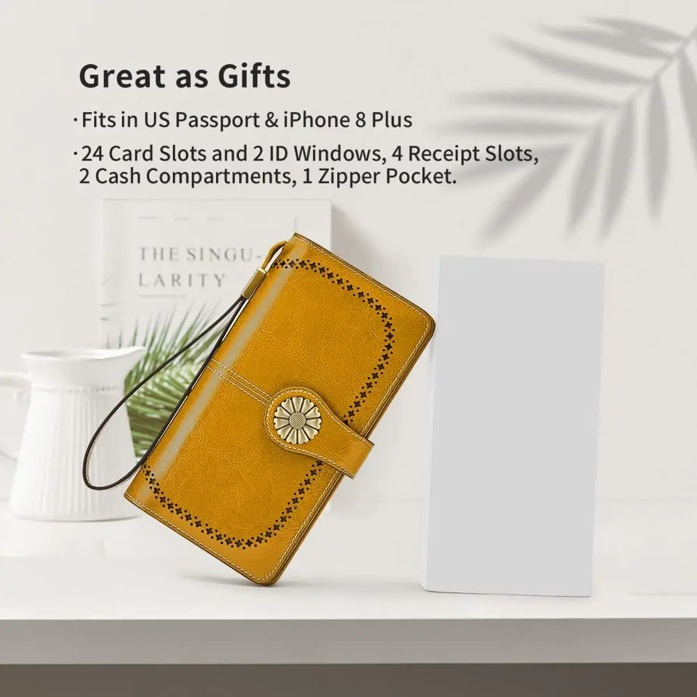 Vananba Womens Multi Card Large Capacity Wallets RFID Blocking Genuine Leather Credit Card Holder Wristlet Organizer with Zipper