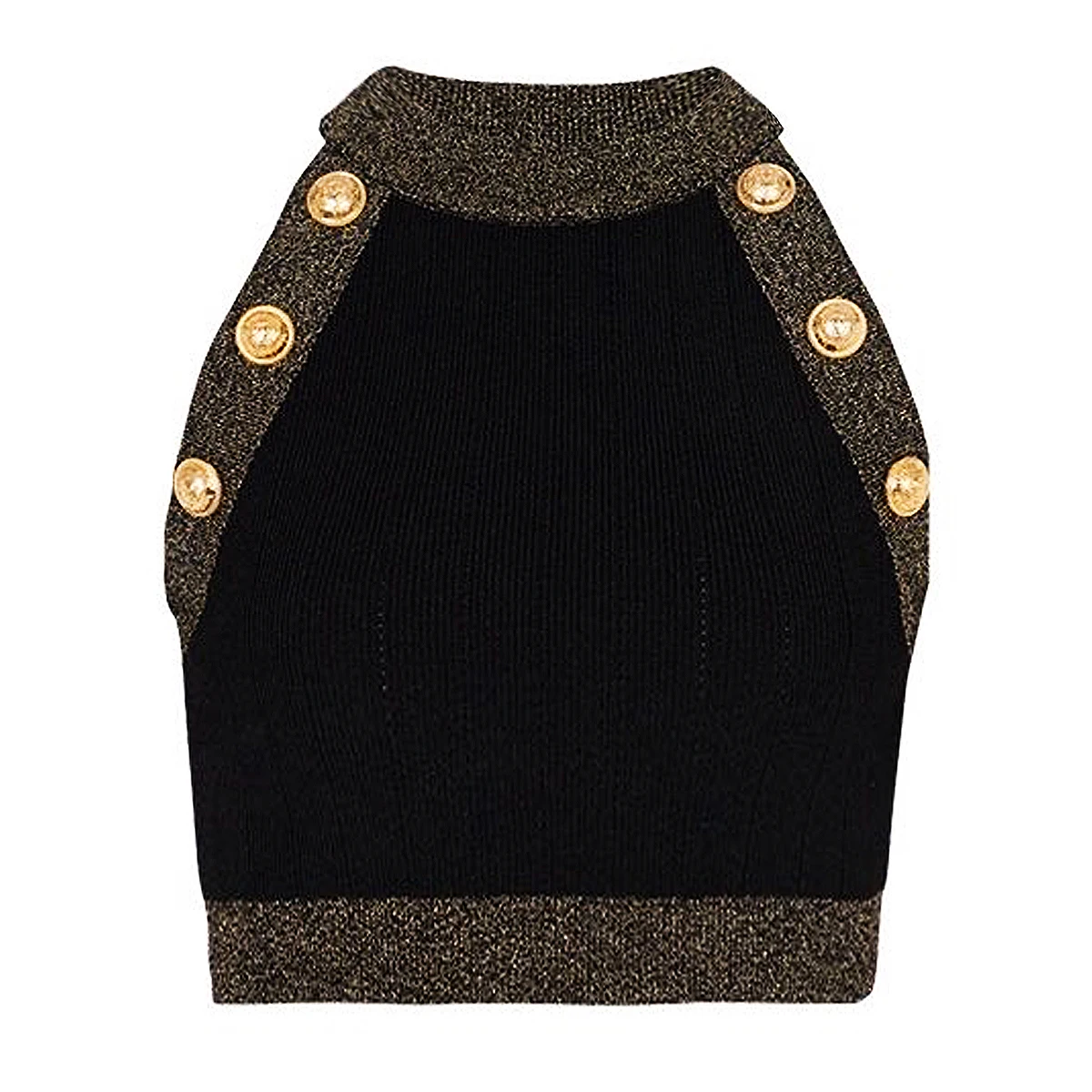 SML Gold Shiny Knitted Tank Top with Silk Button Detail Elastic Slim Fit Hanging Neck Women's Camisole Two Colors