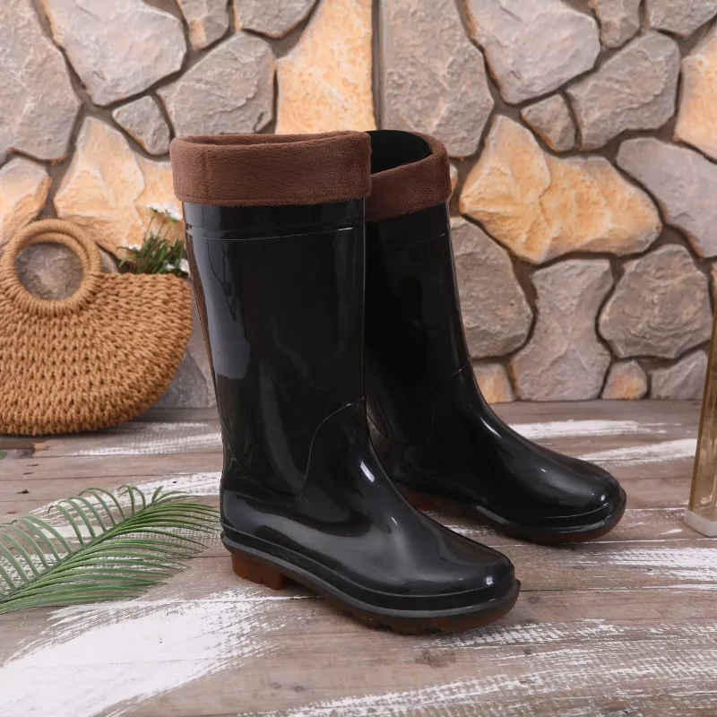 Женские длинные резиновые сапоги на трубке, большой размер 40-45, классическая модная нескользящая износостойкая резиновая обувь, водонепроницаемая и теплая обувь